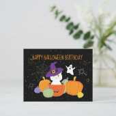 Halloween Cute Kat in Heksenhoed Briefkaart (Staand voorkant)