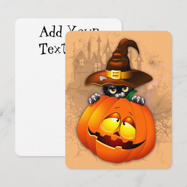 Halloween Cute Kat Witch en Pumpkin Friend (Voorkant / Achterkant)