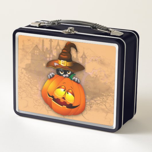 Halloween Cute Kat Witch en Pumpkin Friend (Voorkant)