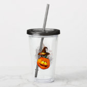 Halloween Cute Kat Witch en Pumpkin Friend Acryl Drinkbeker (Achterkant)