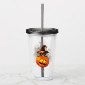 Halloween Cute Kat Witch en Pumpkin Friend Acryl Drinkbeker (Voorkant)
