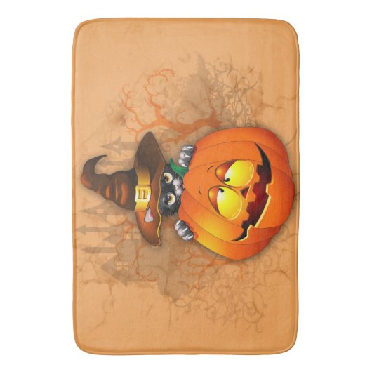 Halloween Cute Kat Witch en Pumpkin Friend Badmat (Voorkant Verticaal)