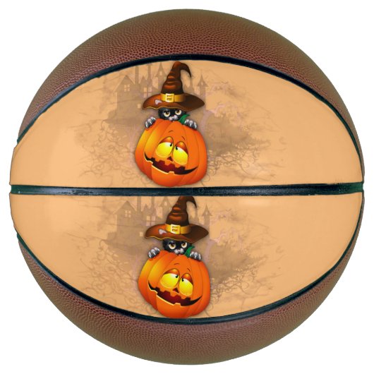 Halloween Cute Kat Witch en Pumpkin Friend Basketbal (Voorkant)