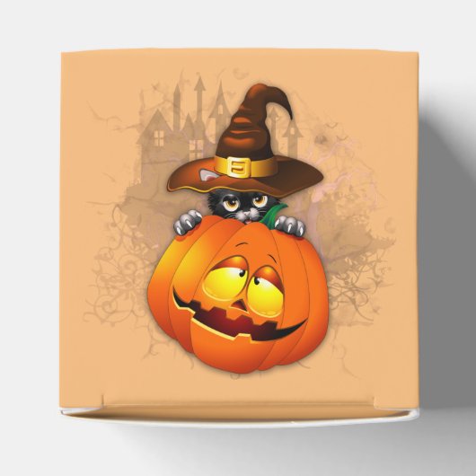 Halloween Cute Kat Witch en Pumpkin Friend Bedankdoosjes (Bovenkant)
