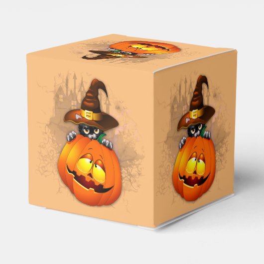 Halloween Cute Kat Witch en Pumpkin Friend Bedankdoosjes (Achterkant)
