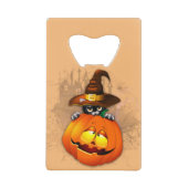 Halloween Cute Kat Witch en Pumpkin Friend Creditkaart Flessenopener (Voorkant)
