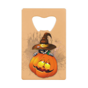 Halloween Cute Kat Witch en Pumpkin Friend Creditkaart Flessenopener