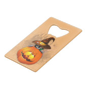 Halloween Cute Kat Witch en Pumpkin Friend Creditkaart Flessenopener (Achterkant Gekanteld)