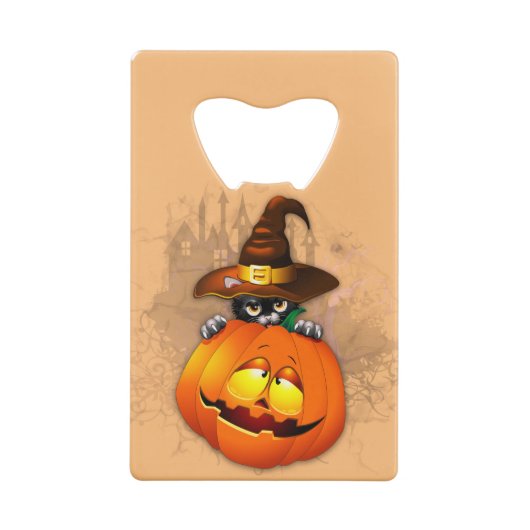 Halloween Cute Kat Witch en Pumpkin Friend Creditkaart Flessenopener (Achterkant)
