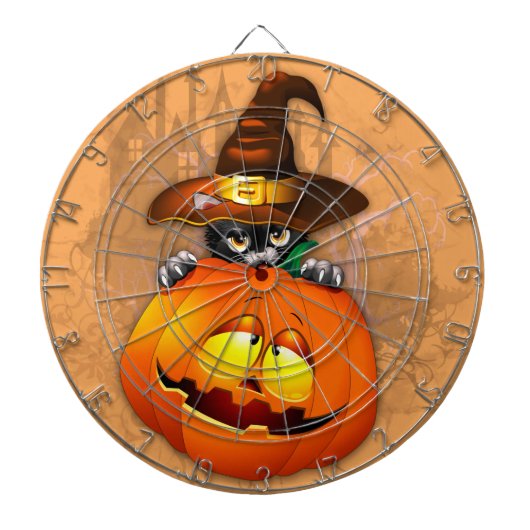 Halloween Cute Kat Witch en Pumpkin Friend Dartbord (Voorkant)