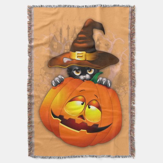 Halloween Cute Kat Witch en Pumpkin Friend Deken (Voorkant Verticaal)
