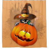 Halloween Cute Kat Witch en Pumpkin Friend Douchegordijn (Voorkant)