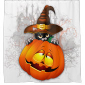 Halloween Cute Kat Witch en Pumpkin Friend Douchegordijn (Voorkant)