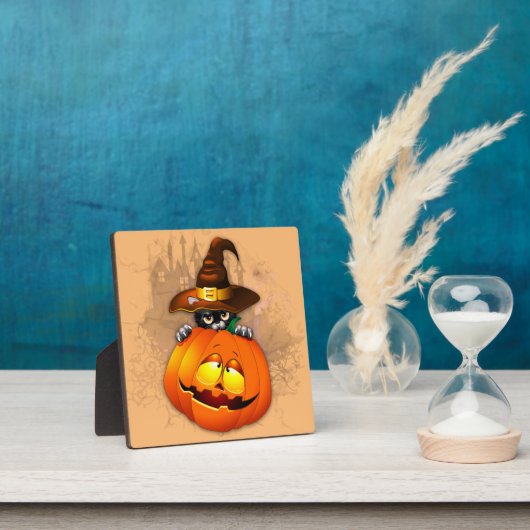 Halloween Cute Kat Witch en Pumpkin Friend Fotoplaat (Insitu)