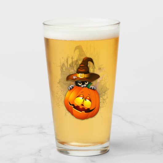 Halloween Cute Kat Witch en Pumpkin Friend Glas (Voorkant gevuld)