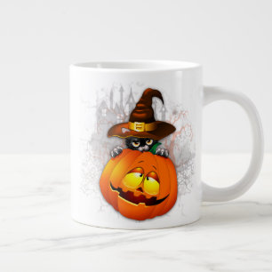 Halloween Cute Kat Witch en Pumpkin Friend Grote Koffiekop