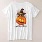 Halloween Cute Kat Witch en Pumpkin Friend Grote Maat T-shirt (Design achterkant)