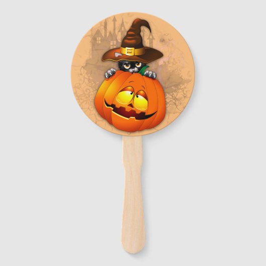 Halloween Cute Kat Witch en Pumpkin Friend Handwaaier (Voorkant)