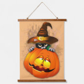 Halloween Cute Kat Witch en Pumpkin Friend Hangend Wandkleed (Voorkant)