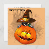 Halloween Cute Kat Witch en Pumpkin Friend Kaart (Voorkant / Achterkant)