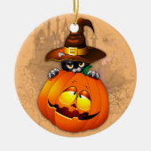 Halloween Cute Kat Witch en Pumpkin Friend Keramisch Ornament (Voorkant)