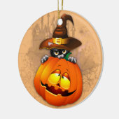 Halloween Cute Kat Witch en Pumpkin Friend Keramisch Ornament (Links)