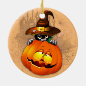 Halloween Cute Kat Witch en Pumpkin Friend Keramisch Ornament (Achterkant)