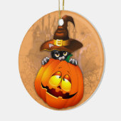 Halloween Cute Kat Witch en Pumpkin Friend Keramisch Ornament (Links)
