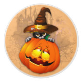 Halloween Cute Kat Witch en Pumpkin Friend Keramische Knop (Voorkant)