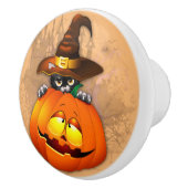 Halloween Cute Kat Witch en Pumpkin Friend Keramische Knop (Rechts)