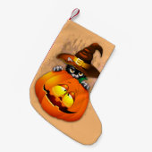 Halloween Cute Kat Witch en Pumpkin Friend Kleine Kerstsok (Voorkant (Hangend))