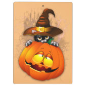 Halloween Cute Kat Witch en Pumpkin Friend Klembord (Achterkant)
