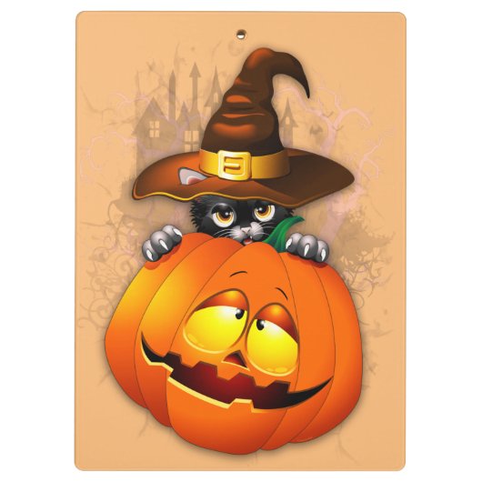 Halloween Cute Kat Witch en Pumpkin Friend Klembord (Achterkant)