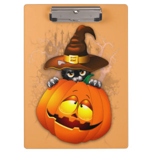 Halloween Cute Kat Witch en Pumpkin Friend Klembord