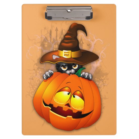 Halloween Cute Kat Witch en Pumpkin Friend Klembord (Voorkant)