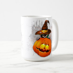 Halloween Cute Kat Witch en Pumpkin Friend Koffiemok