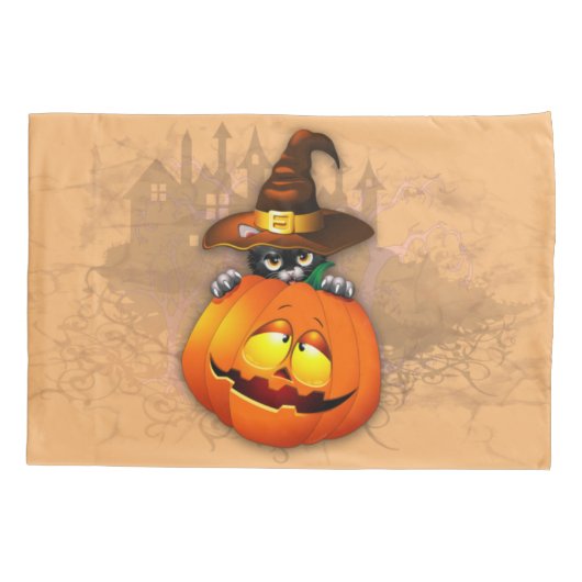 Halloween Cute Kat Witch en Pumpkin Friend Kussensloop (Achterkant)