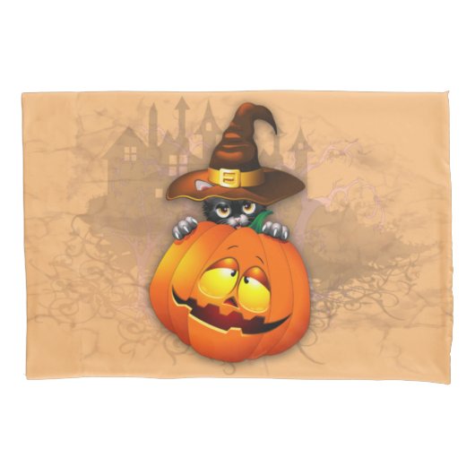 Halloween Cute Kat Witch en Pumpkin Friend Kussensloop (Voorkant)
