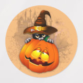 Halloween Cute Kat Witch en Pumpkin Friend Labels (Design 1)