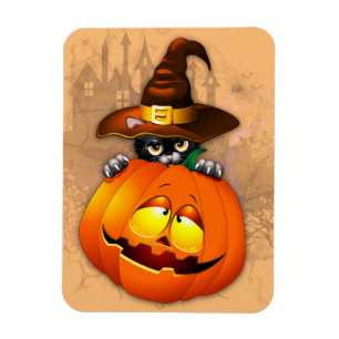 Halloween Cute Kat Witch en Pumpkin Friend Magneet