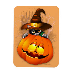 Halloween Cute Kat Witch en Pumpkin Friend Magneet