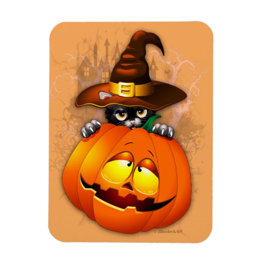 Halloween Cute Kat Witch en Pumpkin Friend Magneet (Verticaal)