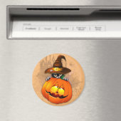 Halloween Cute Kat Witch en Pumpkin Friend Magneet (Insitu (Vaatwasser))
