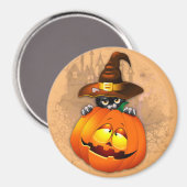 Halloween Cute Kat Witch en Pumpkin Friend Magneet (Voorkant / Achterkant)