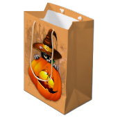 Halloween Cute Kat Witch en Pumpkin Friend Medium Cadeauzakje (Voorkant Gekanteld)