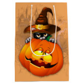 Halloween Cute Kat Witch en Pumpkin Friend Medium Cadeauzakje (Achterkant)
