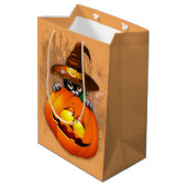 Halloween Cute Kat Witch en Pumpkin Friend Medium Cadeauzakje (Achterkant Gekanteld)