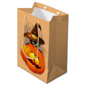 Halloween Cute Kat Witch en Pumpkin Friend Medium Cadeauzakje (Voorkant Gekanteld)