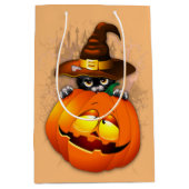 Halloween Cute Kat Witch en Pumpkin Friend Medium Cadeauzakje (Voorkant)