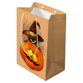 Halloween Cute Kat Witch en Pumpkin Friend Medium Cadeauzakje (Achterkant Gekanteld)